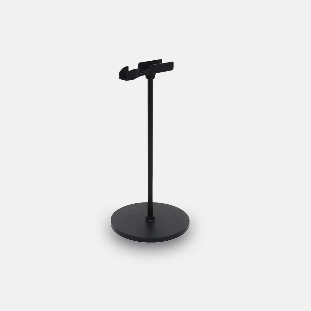 BiLumix Headlamp Stand with round base and supportive cradle in matte black